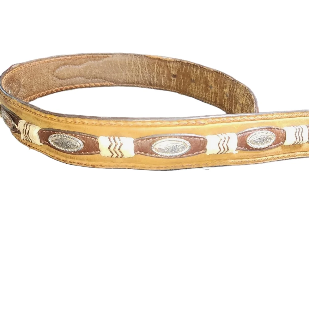 DDD 3-D Belt Southwestern Silver Tone Buckle & Concho Brown Leather Belt Size 36